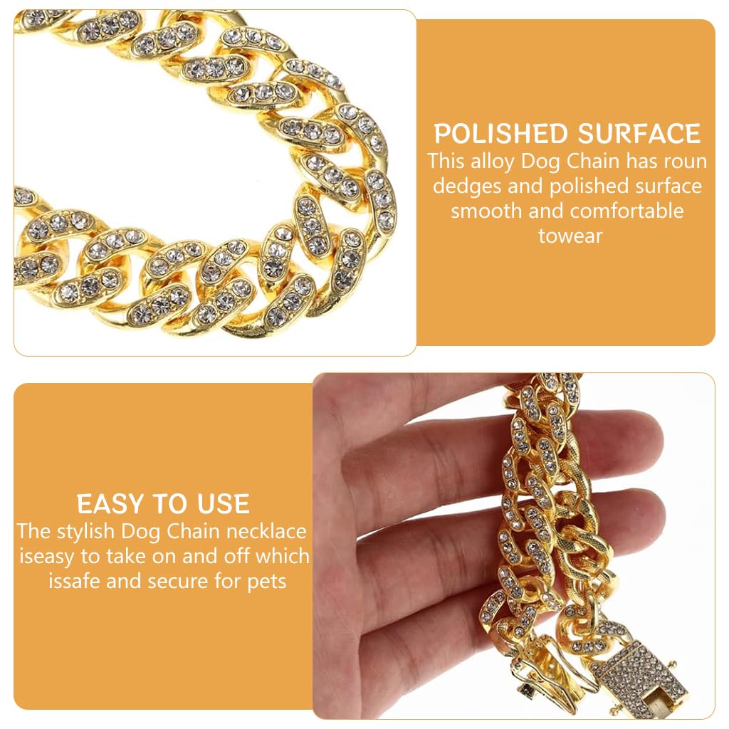 Qpets Dog Collar, Dog Chains for Strong Dogs, Dog Collar Chain for Large Dogs, Rhinestone Shining Metal Dog Neck Chain Collar with Secure Clasp (60CM/23.6'') Qpets Dog Collar, Dog Chains for Strong Dogs, Dog Collar Chain for Large Dogs, Rhinestone Shining Metal Dog Neck Chain Collar with Secure Clasp (60CM/23.6'')